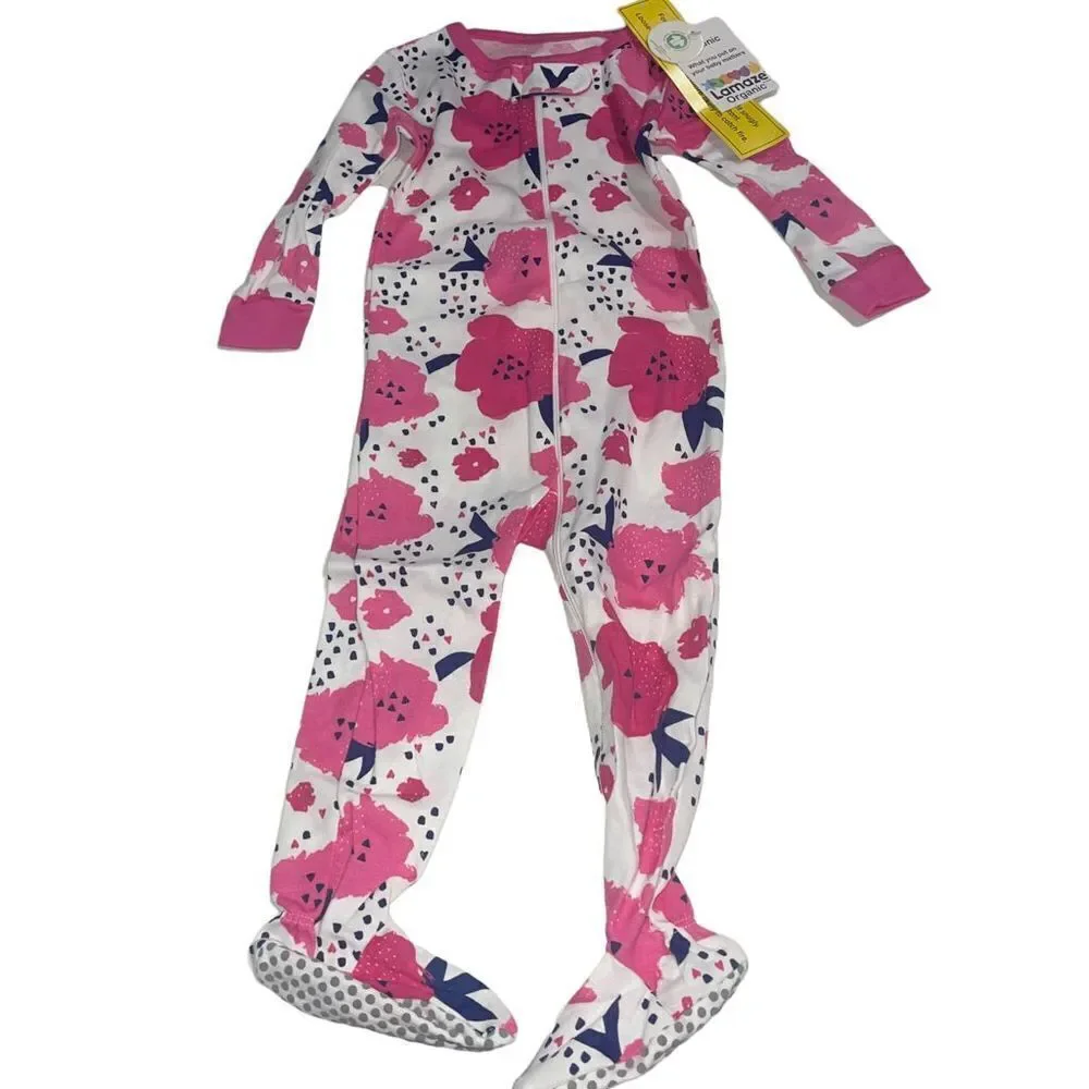 Lamaze Organic Pink,‎ Navy & White Footie Pajamas - NWT - Size 12 months
